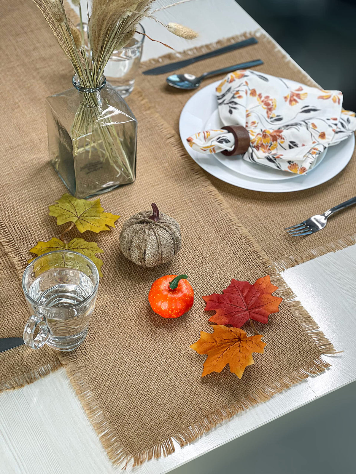 Burlap Fringe Placemats Set Of 4 - Natural Jute, 13''x19''