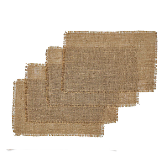 Burlap Fringe Placemats Set Of 4 - Natural Jute, 13''x19''