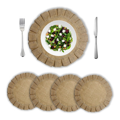 Burlap Ruffle Round Placemats Set Of 4 - Natural Jute, 15'' Rnd
