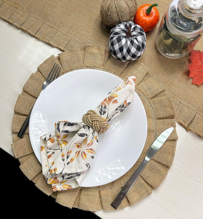 Burlap Ruffle Round Placemats Set Of 4 - Natural Jute, 15'' Rnd