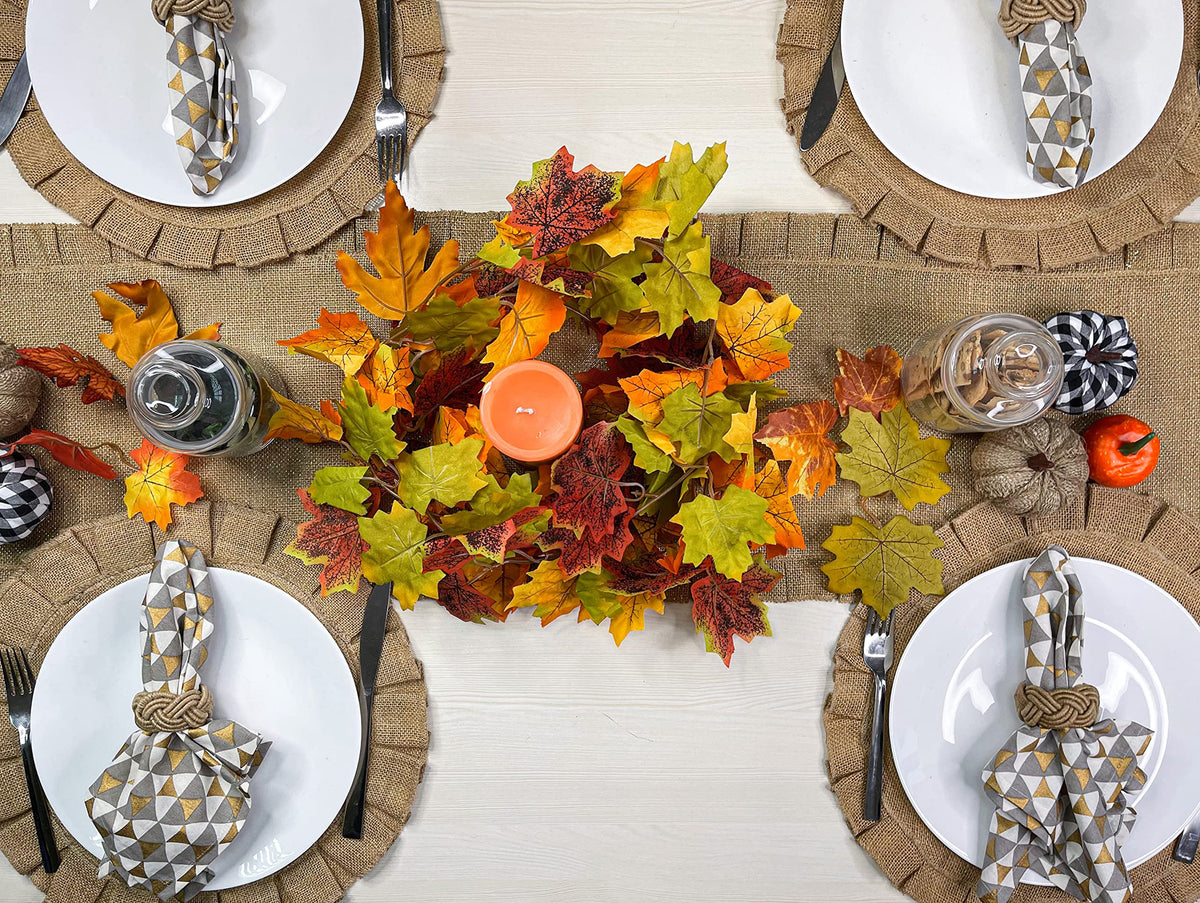 Burlap Ruffle Round Placemats Set Of 4 - Natural Jute, 15'' Rnd