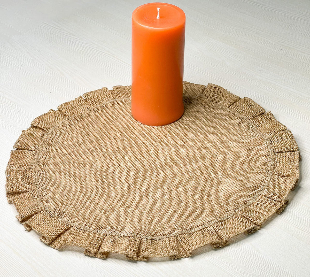 Burlap Ruffle Round Placemats Set Of 4 - Natural Jute, 15'' Rnd