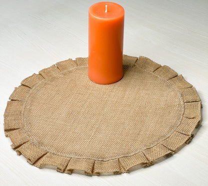 Burlap Ruffle Round Placemats Set Of 4 - Natural Jute, 15'' Rnd
