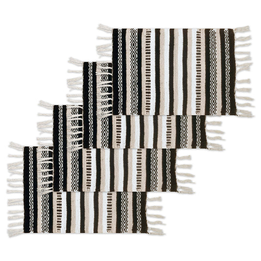 Laguna Placemats Set Of 4 - Black/Ivory, 13''x19''