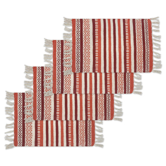 Laguna Placemat, Set of 4 Rust Orange Placemats, 13x19 In, Upcycled Cotton