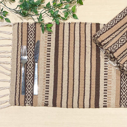 Laguna, Set of 4 Tonal Browns Placemats, 13x19 In, Upcycled Cotton