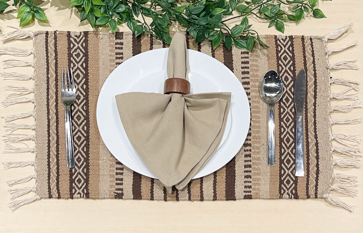 Laguna, Set of 4 Tonal Browns Placemats, 13x19 In, Upcycled Cotton