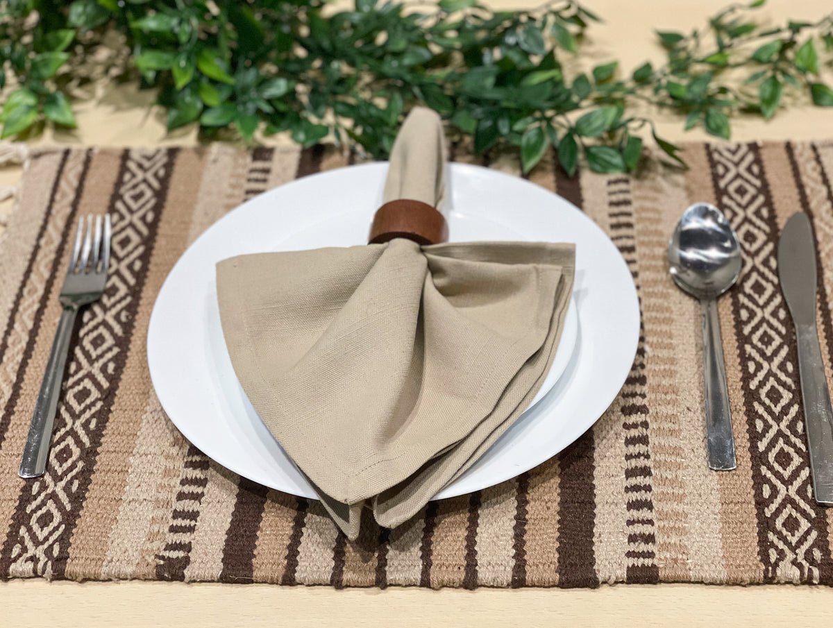 Laguna, Set of 4 Tonal Browns Placemats, 13x19 In, Upcycled Cotton
