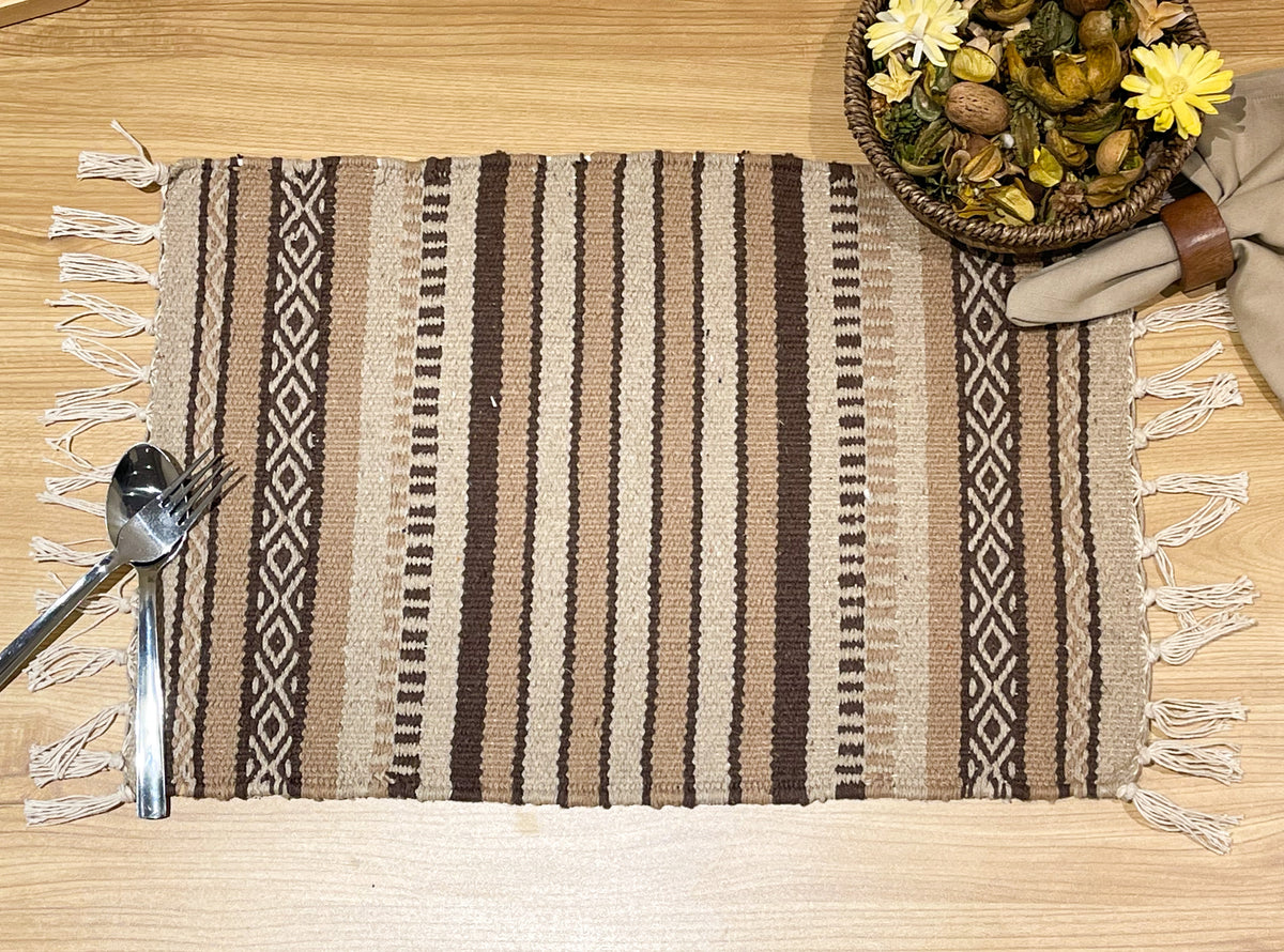 Laguna, Set of 4 Tonal Browns Placemats, 13x19 In, Upcycled Cotton