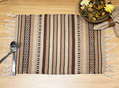 Laguna, Set of 4 Tonal Browns Placemats, 13x19 In, Upcycled Cotton