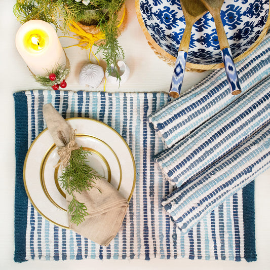 Coastal Placemats Set Of 4 - Blue/White, 13''x19''