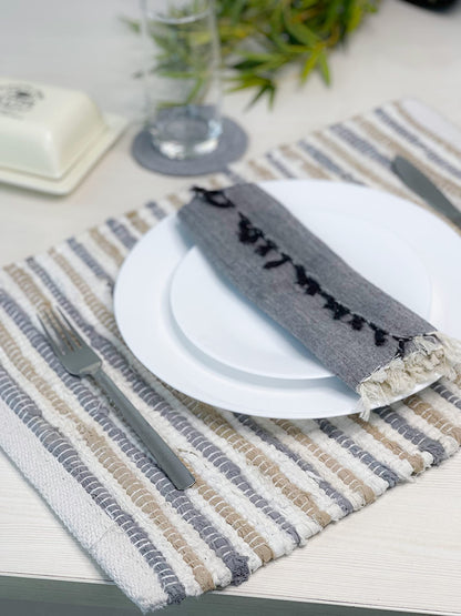 Coastal Placemats Set Of 4 - Beige/Gray/White, 13''x19''