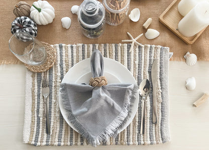 Coastal Placemats Set Of 4 - Beige/Gray/White, 13''x19''