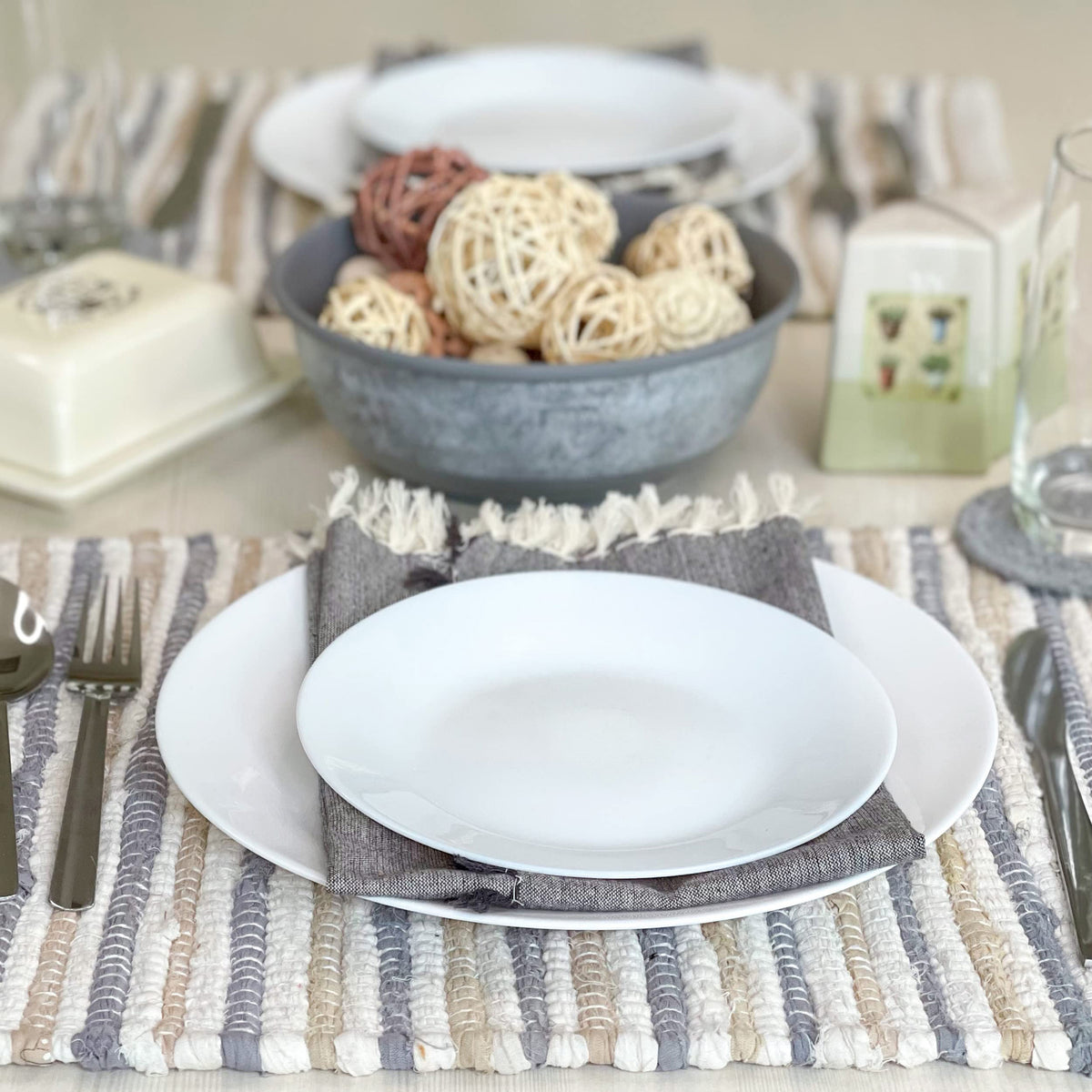 Coastal Placemats Set Of 4 - Beige/Gray/White, 13''x19''