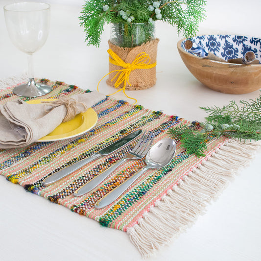 Royal Jute Silk Placemats Set Of 4 - Natural/Multi, 13''x19''