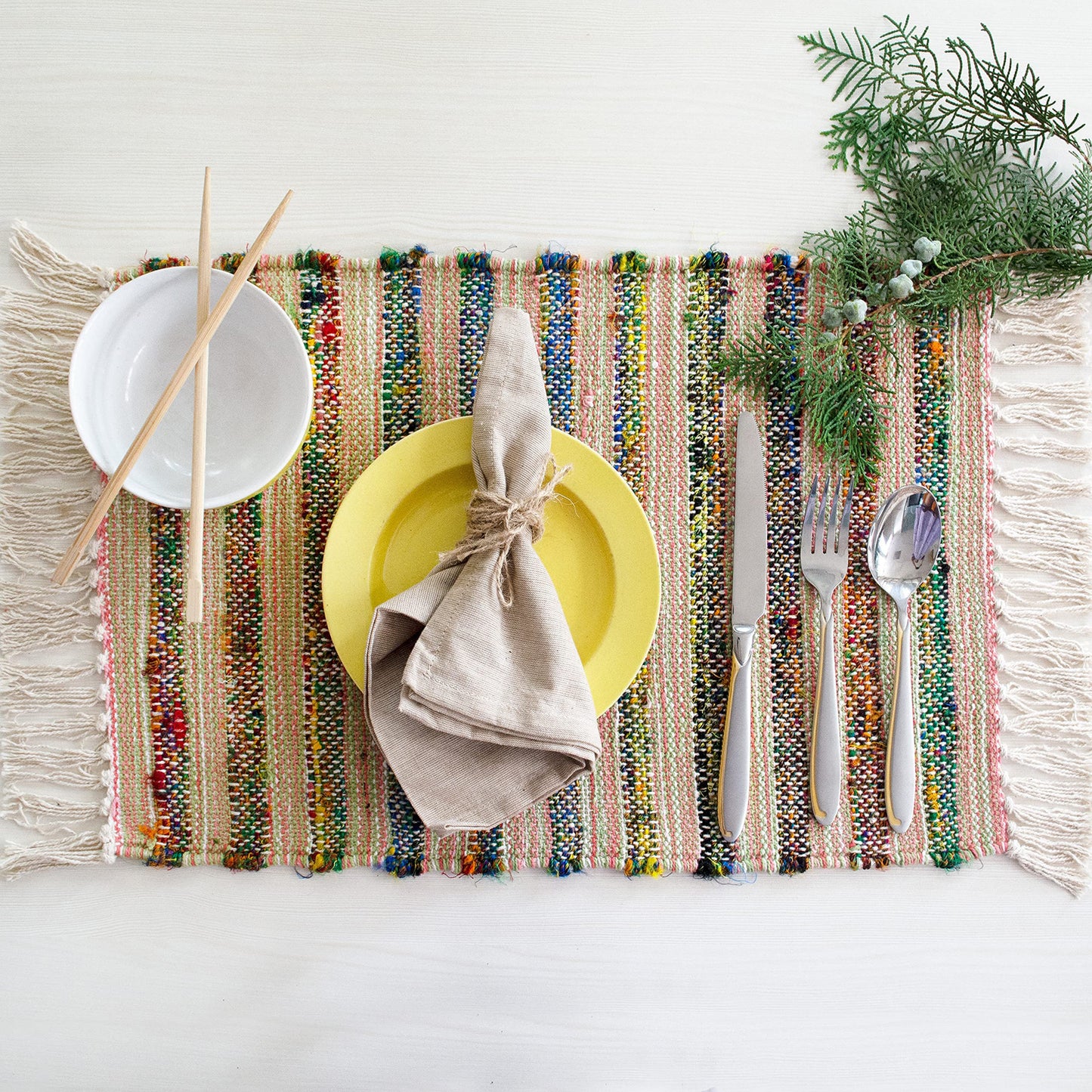 Royal Jute Silk Placemats Set Of 4 - Natural/Multi, 13''x19''