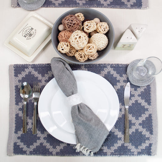 Morocco Placemats Set Of 4 - Gray/White, 13''x19''