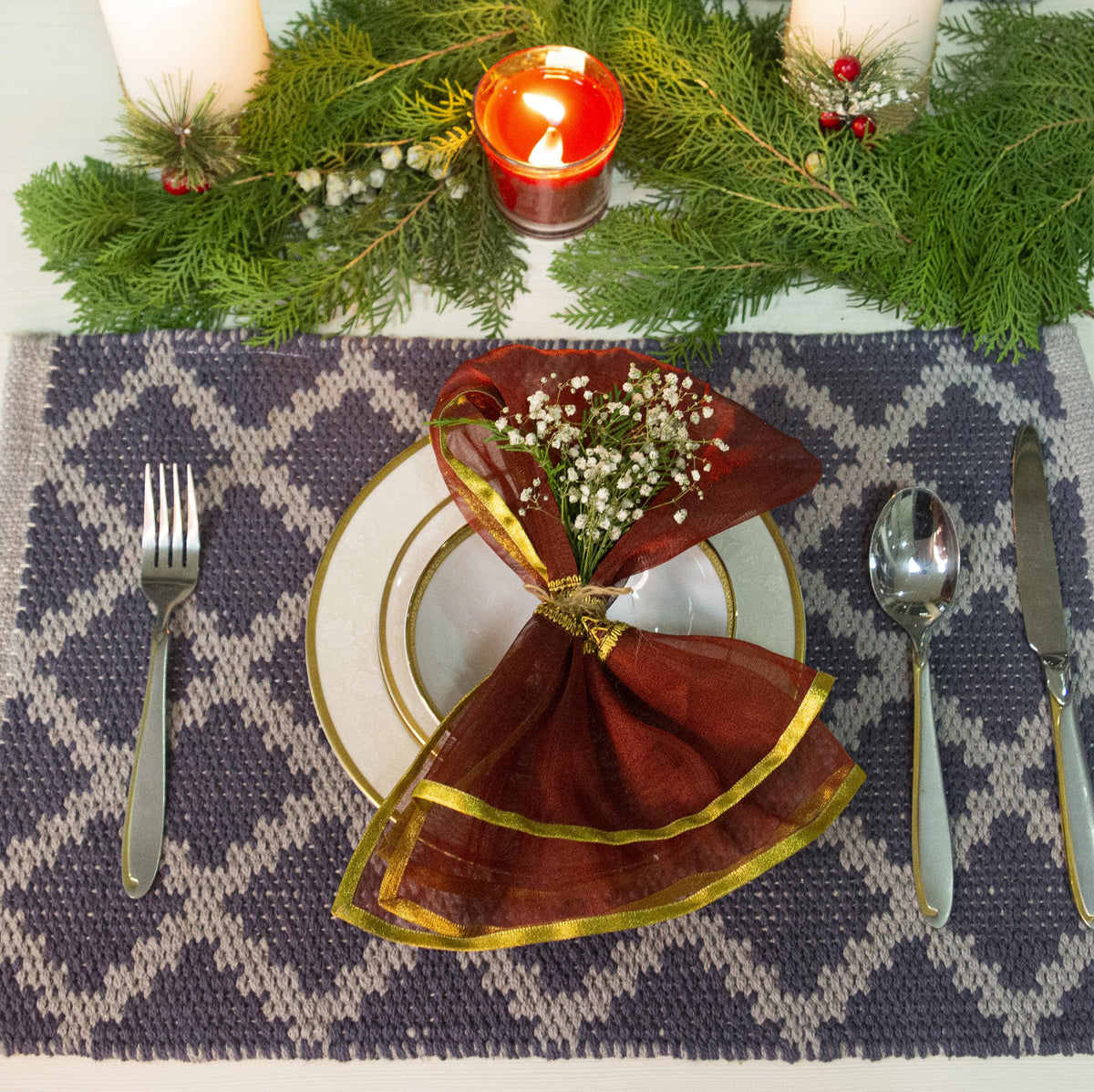 Morocco Placemats Set Of 4 - Gray/White, 13''x19''