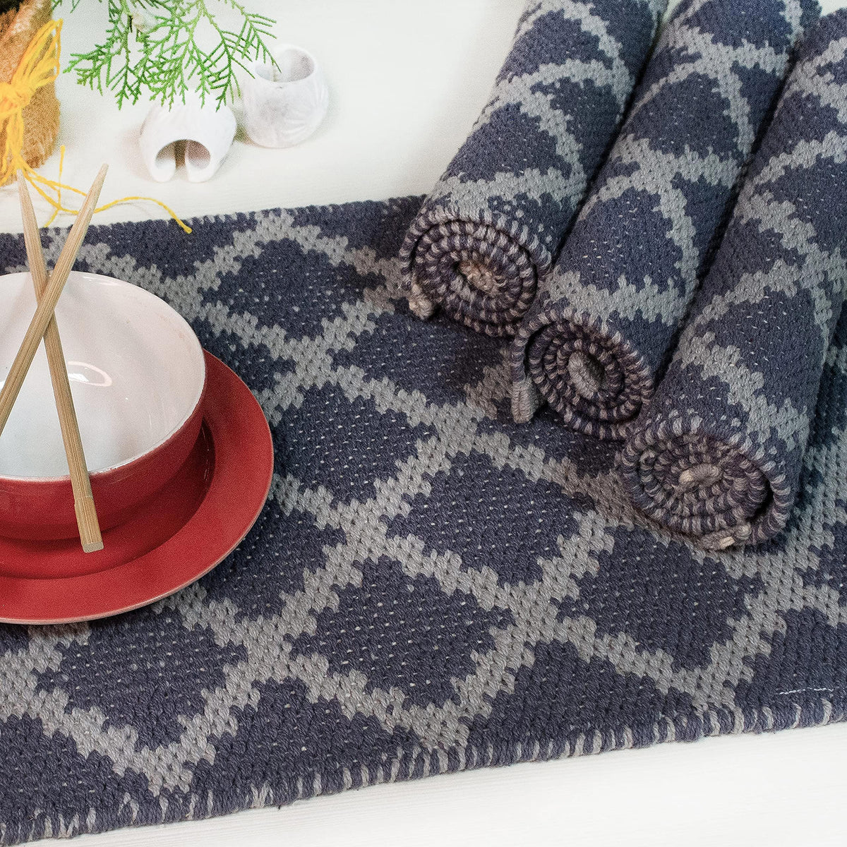 Morocco Placemats Set Of 4 - Gray/White, 13''x19''