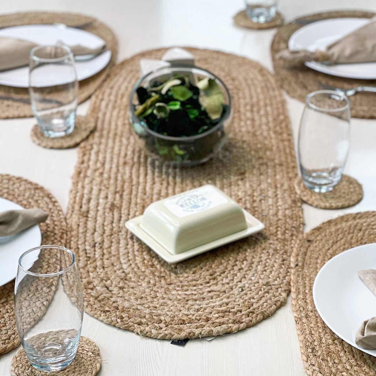 Oval Braided Table Runner - Natural Jute, 13''x48''