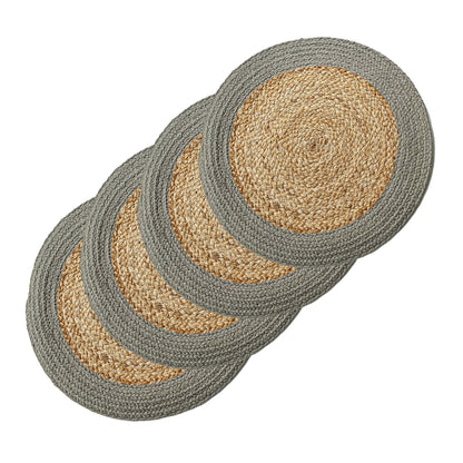 Verona Round Border Placemats Set Of 4 - Natural/Gray, 15" Rnd.