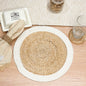 Verona Round Border Placemats Set Of 4 - Natural/Aqua Blue, 13" Rnd.
