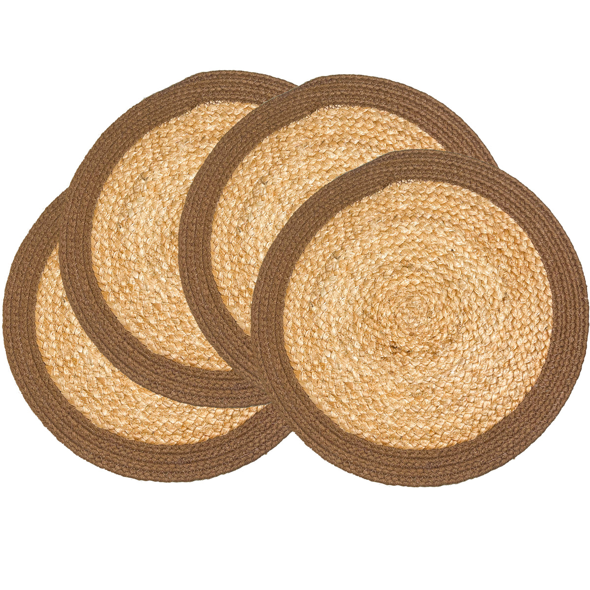 Verona Round Border Placemats Set Of 4 - Natural/Brown, 14" Rnd.