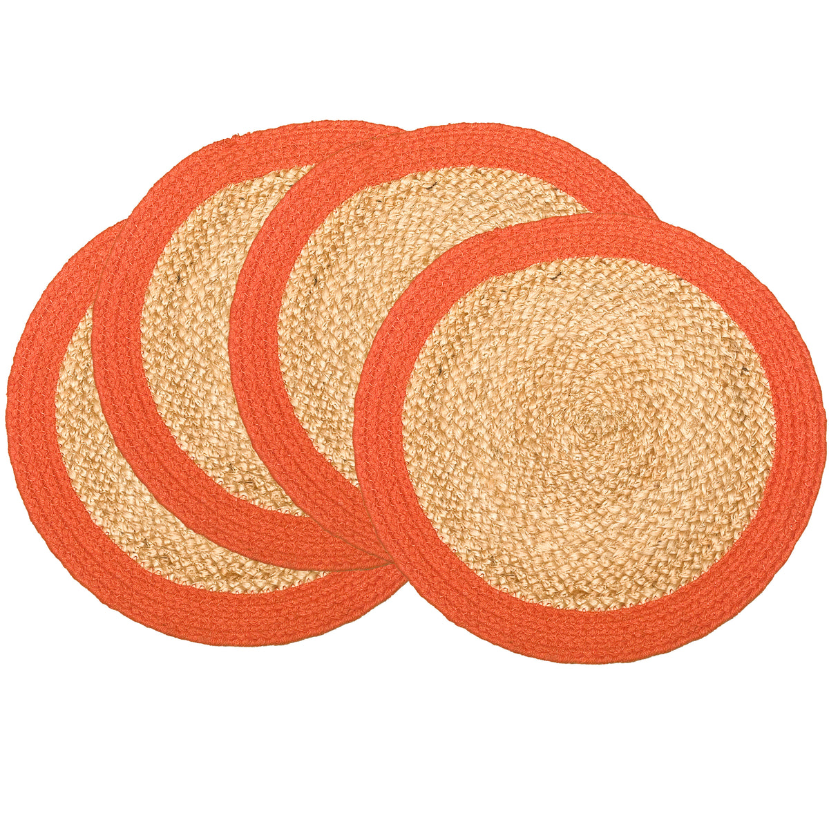 Verona Round Border Placemats Set Of 4 - Natural/Orange, 13" Rnd.