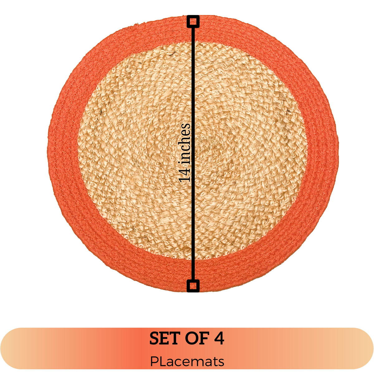 Verona Round Border Placemats Set Of 4 - Natural/Orange, 13" Rnd.