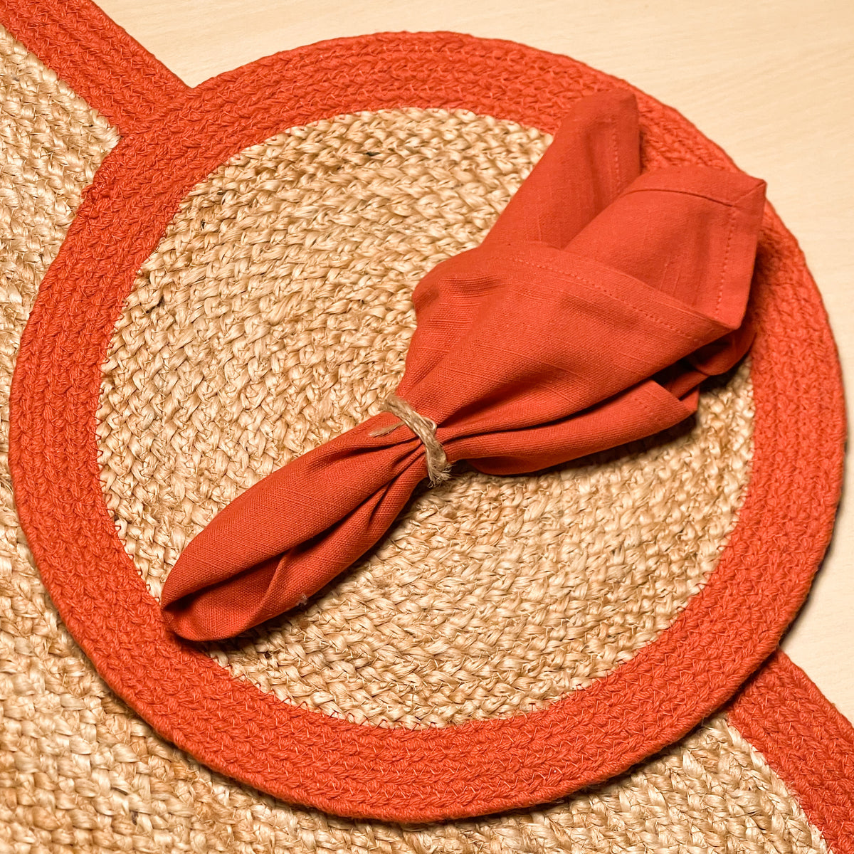 Verona Round Border Placemats Set Of 4 - Natural/Orange, 13" Rnd.