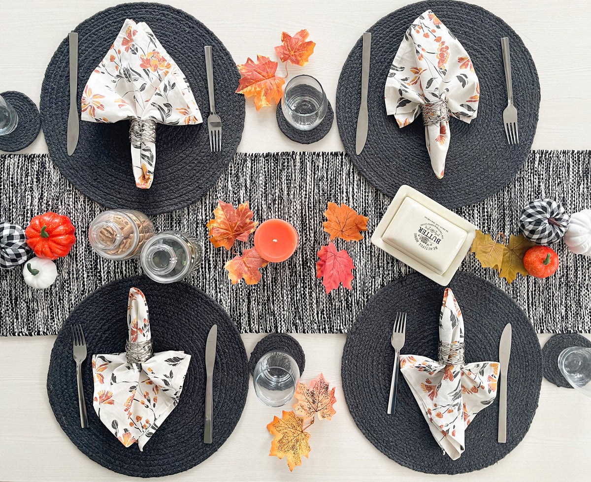 COTTON BRAIDED ROUND PLACEMATS SET OF 4, CHARCOAL, 15'‰۪x15''