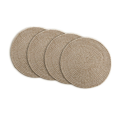 JUTE/COTTON ROUND PLACEMATS SET OF 4, NAT-WHITE, 15''x15''