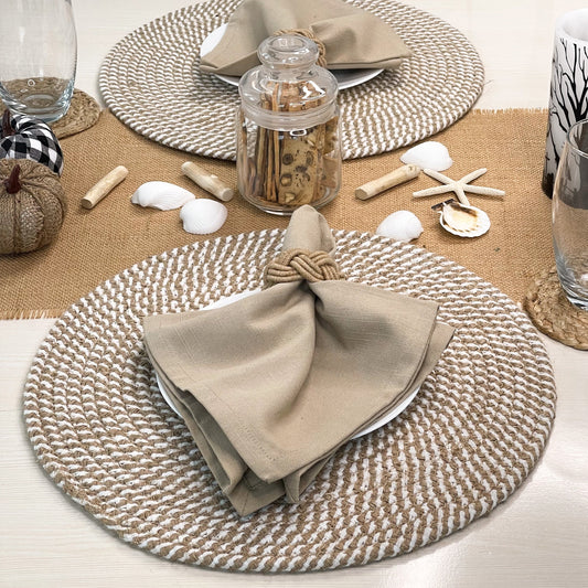 JUTE/COTTON ROUND PLACEMATS SET OF 4, NAT-WHITE, 13''x13''