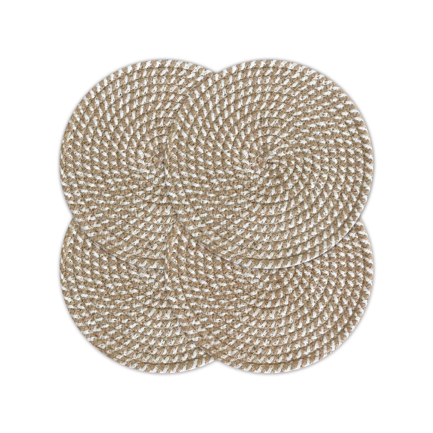 JUTE/COTTON ROUND PLACEMATS SET OF 4, NAT-WHITE, 13''x13''