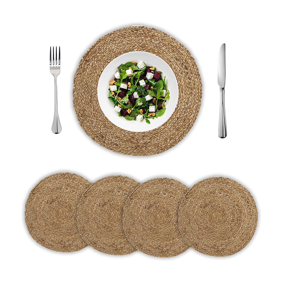 Jute Round Placemat Set Of 4 - Natural Jute, 14'' Rnd.