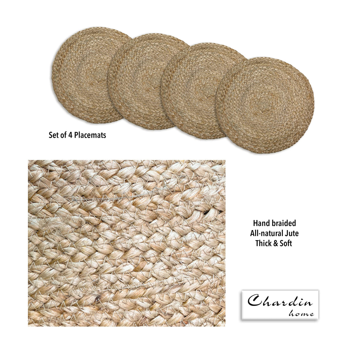 Jute Round Placemat Set Of 4 - Natural Jute, 14'' Rnd.