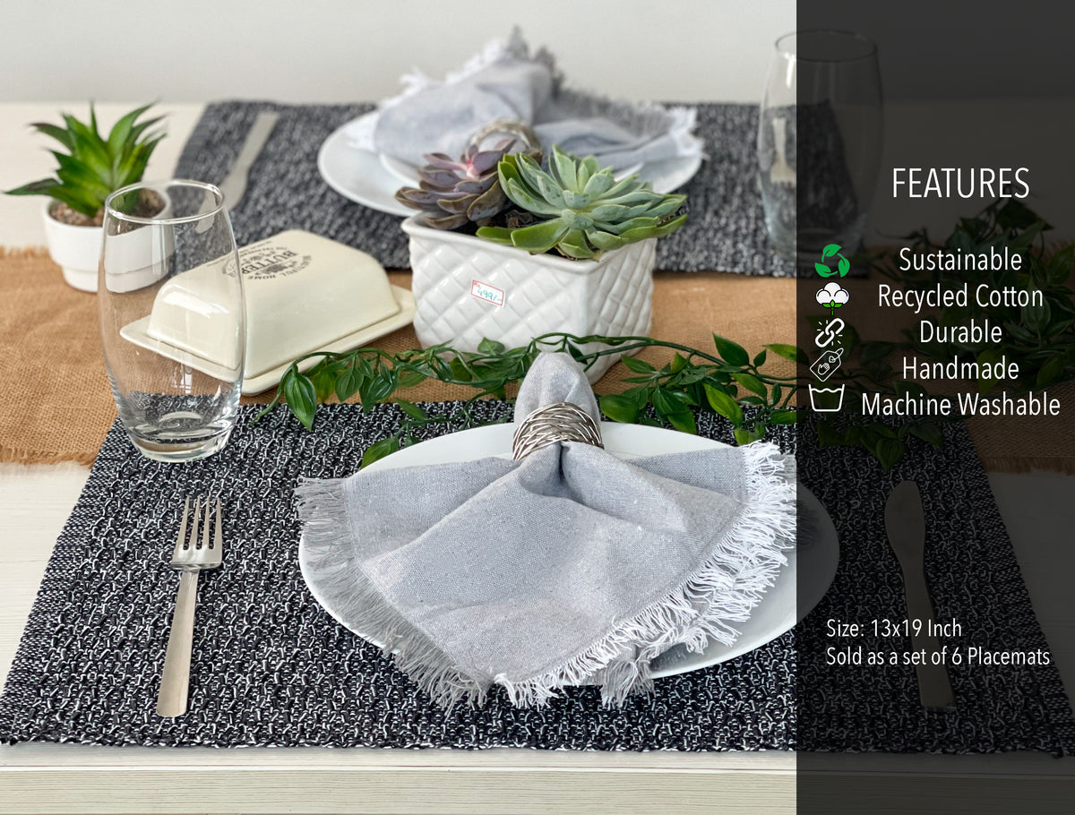 HONEYCOMB PLACEMATS SET OF 6, Black-Grey, 13''x19''.