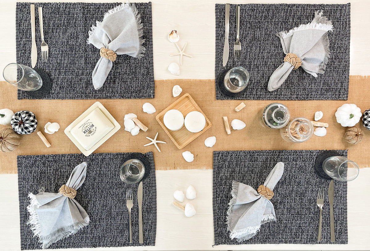 HONEYCOMB PLACEMATS SET OF 6, Black-Grey, 13''x19''.