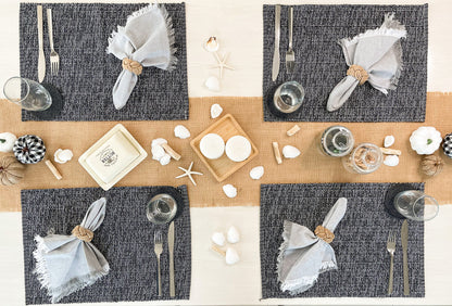 HONEYCOMB PLACEMATS SET OF 6, Black-Grey, 13''x19''.