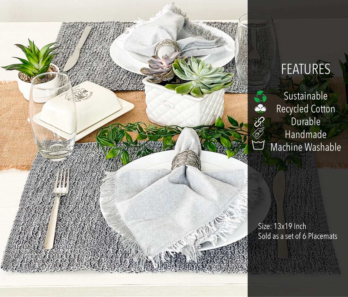 HONEYCOMB PLACEMATS SET OF 6, Greys, 13''x19''.