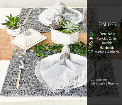 HONEYCOMB PLACEMATS SET OF 6, Greys, 13''x19''.