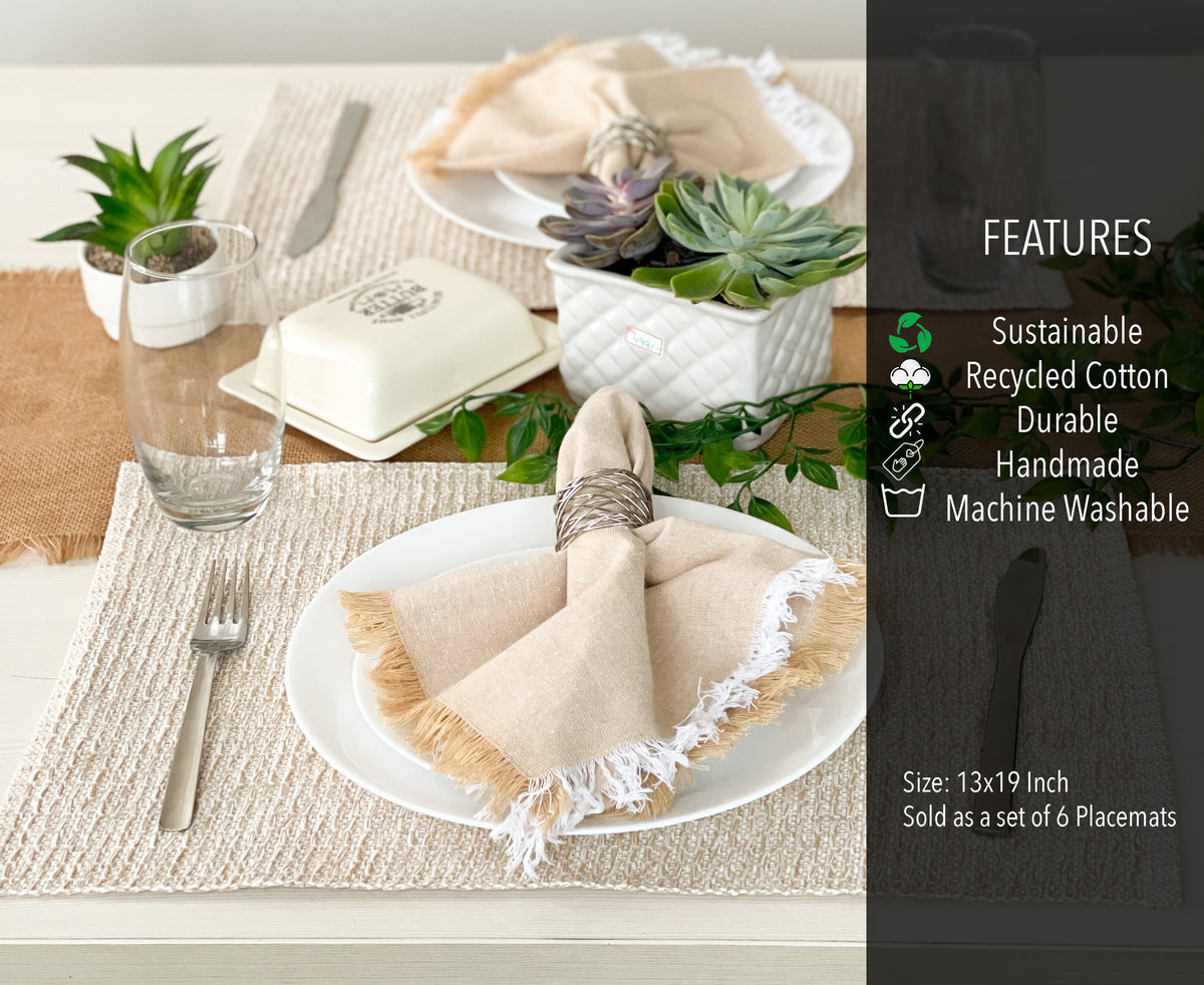 HONEYCOMB PLACEMATS SET OF 6, Beige, 13''x19''.