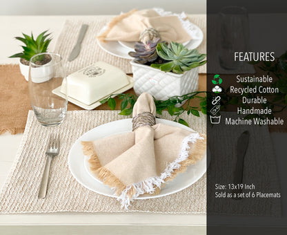 HONEYCOMB PLACEMATS SET OF 6, Beige, 13''x19''.