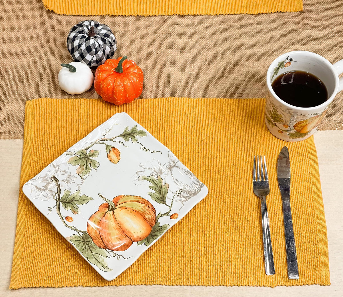 CLASSIC RIBBED PLACEMATS SET OF 6, 13''x19'', Mustard Yellow