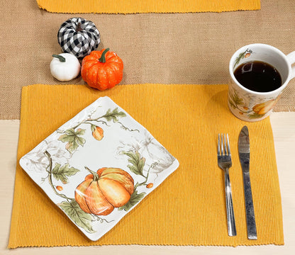 CLASSIC RIBBED PLACEMATS SET OF 6, 13''x19'', Mustard Yellow