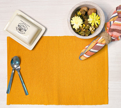 CLASSIC RIBBED PLACEMATS SET OF 6, 13''x19'', Mustard Yellow
