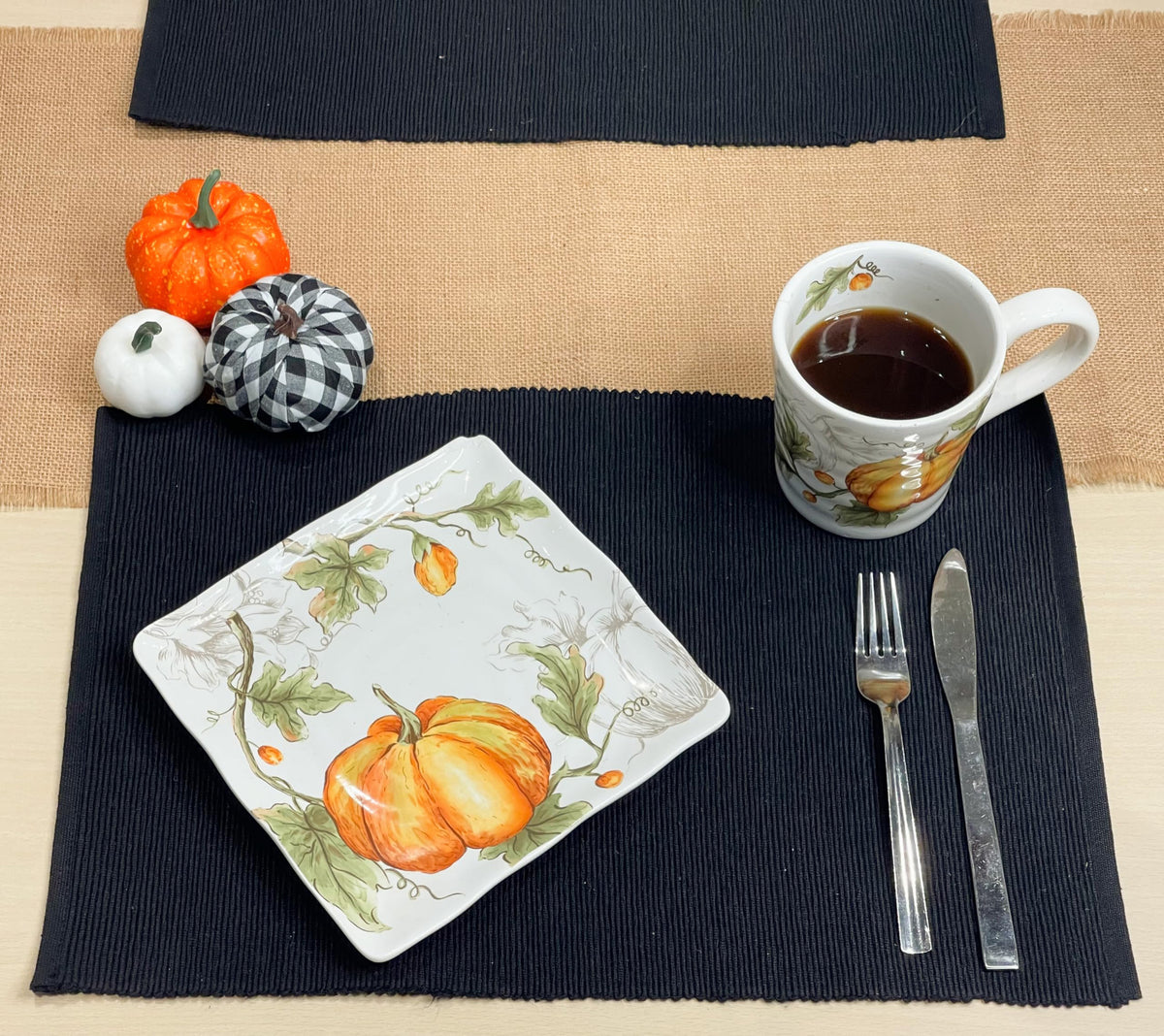 CLASSIC RIBBED PLACEMATS SET OF 6, 13''x19'', Black
