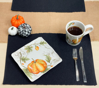 CLASSIC RIBBED PLACEMATS SET OF 6, 13''x19'', Black