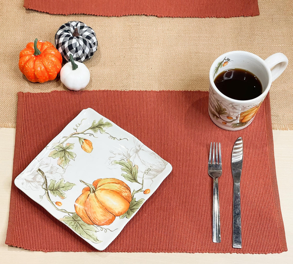 CLASSIC RIBBED PLACEMATS SET OF 6, 13''x19'', Rust