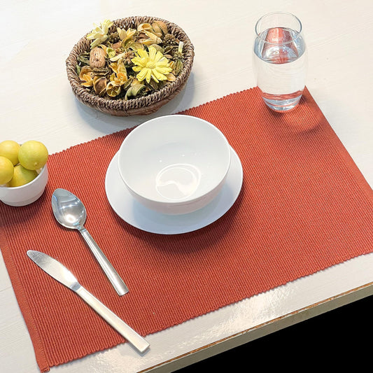 CLASSIC RIBBED PLACEMATS SET OF 6, 13''x19'', Rust
